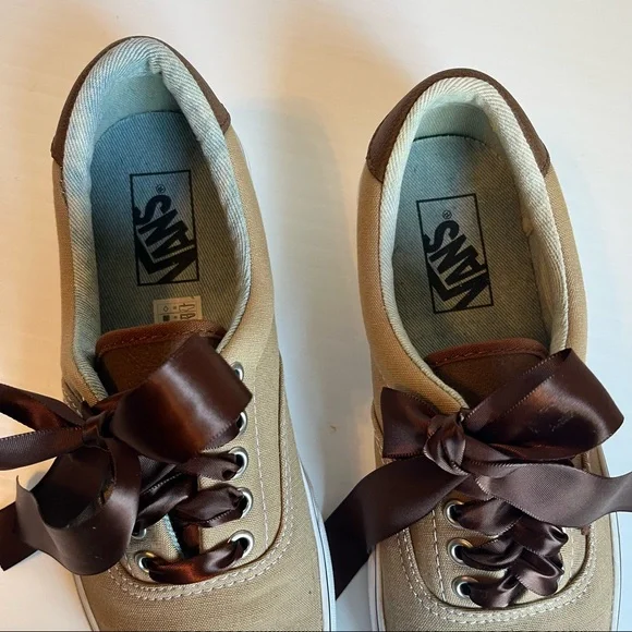 Vans Tan Brown Era Low Top Tan Canvas Brown With Brown Leather Sz 8 - Picture 9 of 11